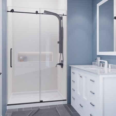 Anzzi Leon 48 in. x 76 in. Frameless Sliding Shower Door in Gunmetal SD-AZ8077-01GB